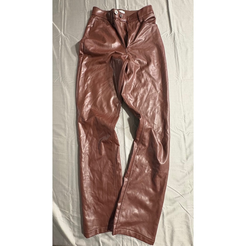 Abercrombie Curve Love 90s Straight Ultra High Rise Vegan Leather Pants Brown 25
